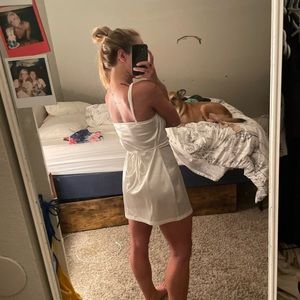 white satin mini dress